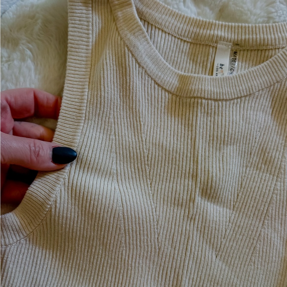 BE COOL Cream Ribbed Tank - Picture 4 of 6
